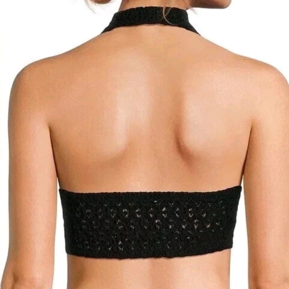 NWT Free People Adella Lace Halter Bralette Womens Large Black - Picture 2 of 16